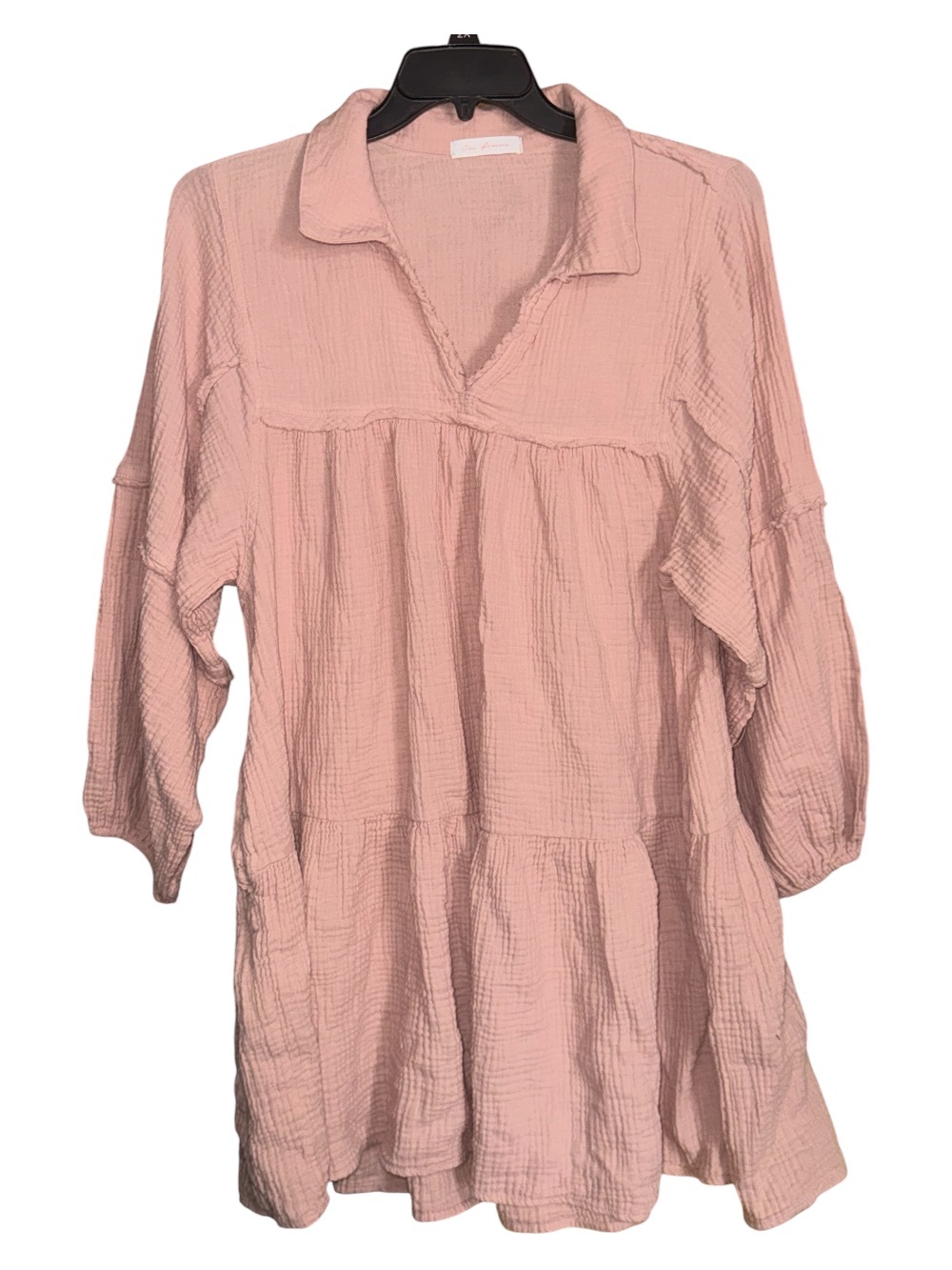 Ces Femme Blush Pink Long Sleeve Tiered Tunic Dress
